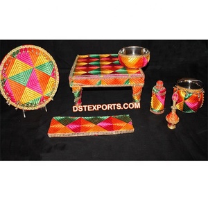 Decoración para la Ceremonia Haldi de Boda Punjabi, Accesorios Decorados con Phulkari para Bodas Punjabi, Phulkari Chownki para Bodas Punjabi, EE. UU. - Product Image 1