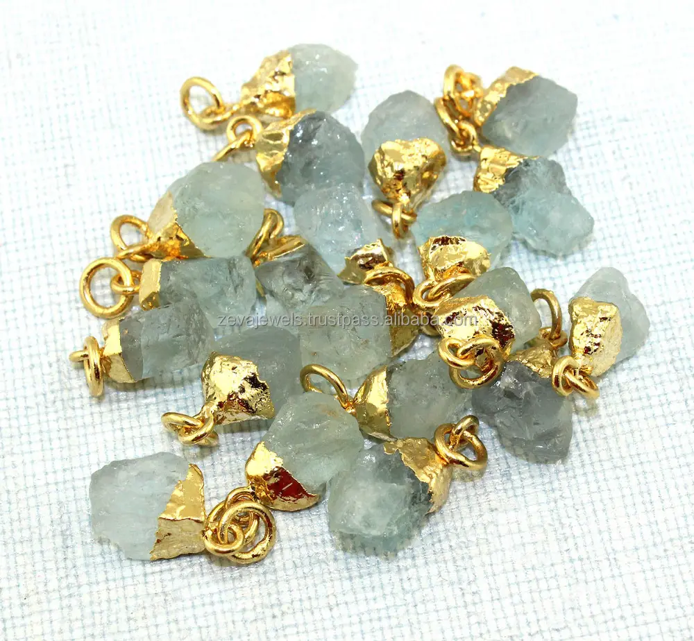 Natural Raw Rough Aquamarine Stone Pendant Charm Gemstone Connector Uncut Raw Birthstone Jewelry Making Charms Connector Supply