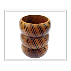 Wooden Desk Pen Holder With Natural Wood Polish Finishing Round Shape Bangle Design Excellent Quality For Organization