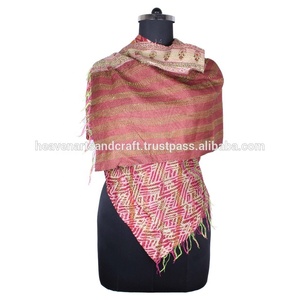 Kantha Work <b>Silk</b> Handmade Vintage Style Scarf SC1209 Girls Scarf Stole <b>Hijab</b> Vintage Kantha Hand Stitched Cotton Allover Scarf - Product Image 2