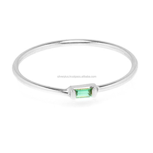 Bague de fiançailles en or jaune 14 carats massif avec émeraude véritable, pierre précieuse, bijoux faits à la main, vente en gros - Product Image 3