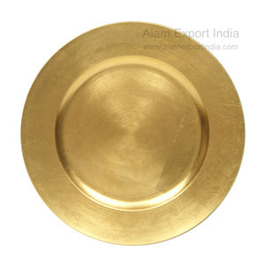 Nouvelle assiette de service ronde moderne en métal fer forgé peinte à la main avec un design doré pour les hôtels et les mariages - Product Image 1