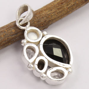 จี้เงินสเตอร์ลิงสุดหรูของผู้หญิงมีเสน่ห์แบบหินคลาสสิกที่ไม่เหมือนใครพร้อมจี้อัญมณีสีดำธรรมชาติและจี้แฟชั่นอื่นๆ - Product Image 2