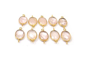 Peach Moonstone Gemstone 10x14mm Oval Shape Connector Gold/Silver Plated Necklace <b>Earrings</b> Making Necklace Charm Findings - Product Image 6