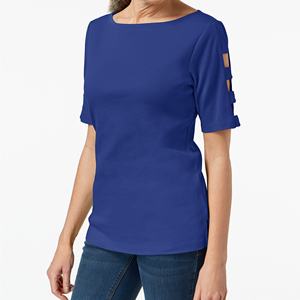 เสื้อยืดแขนสั้นผ้าคอตตอนปักเลื่อมหรูหราสำหรับผู้หญิงขนาดพิเศษเสื้อคอกลมสไตล์ลำลองปักลายเพชรแบบสั่งทำซักได้ - Product Image 2