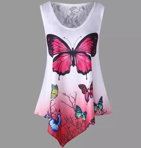 เสื้อยืดเอวลอยผ้าคอตตอนสำหรับผู้หญิง,เสื้อยืดใส่ออกกำลังกายพิมพ์ลายผีเสื้อเสื้อครอปคอลเลกชันจากบังกลาเทศ - Product Image 6