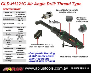 Perceuse pneumatique APLUS GLD-H1221C 0,5 HP avec boîtier composite à poignée droite à 45 degrés personnalisable OEM - Product Image 3