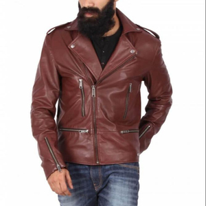 Venta al por mayor 100% genuino ovejas Tan Brown Bomber chaqueta de cuero chaqueta de los hombres - Product Image 1