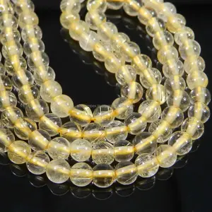 Natural Golden Rutile Quartz 4mm Round Smooth Strand Beads For Making Jewelry SI1178