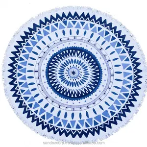 定制设计印花曼陀罗圆形沙滩巾带流苏高品质印花圆形沙滩巾印度制造商。