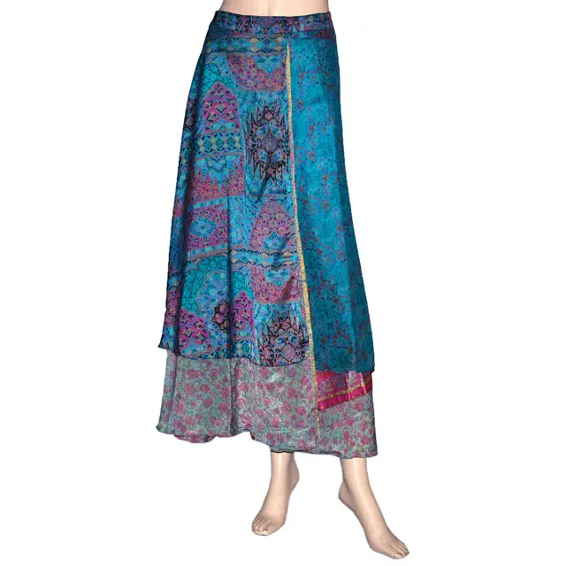Wrapskirt silk sari long skirt beach sarong vintage wrap around dress skirts