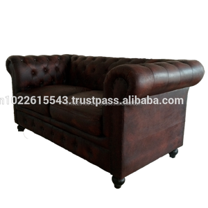 โซฟาอุตสาหกรรมเชสเตอร์ฟิลด์หนัง2ที่นั่ง,เชสเตอร์ฟิลด์วินเทจ2ที่นั่งโซฟาสีน้ำตาลเข้ม - Product Image 1