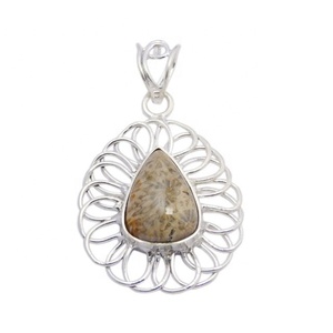 Nouvelle mode corail pierre précieuse pendentif fait à la main en argent bijoux fins pendentifs et breloques 925 bijoux en argent Sterling - Product Image 1