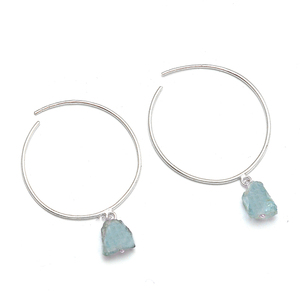 Pendientes de aro de Plata de Ley 925 áspera aguamarina Natural, joyería de diseño hecho a mano, pendiente de piedras preciosas naturales 100% para mujeres y niñas - Product Image 1