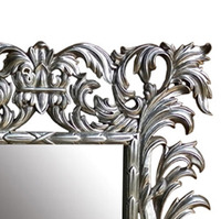 Argent Antique Feuille en Bois Sculpté À La Main Miroir Décoratif