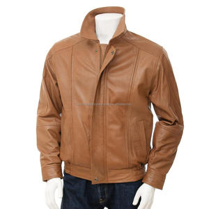 Chaqueta Bomber Clásica Casual Retro de Cuero Italiano Marrón para Hombre, Calidad Premium - Product Image 1