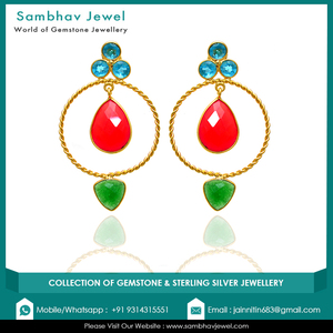 พลอยหลากสีน่ารัก925ต่างหูห้อยเงินสเตอร์ลิงชุบทองสำหรับงานแต่งงานเครื่องประดับแฟชั่นทำมือแบบห้อยทำมือ - Product Image 5