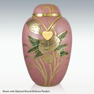 Cúpula rosa de flores doradas en relieve, Metal conmemorativo, latón/aluminio, para cenizas funerarias de adultos, urnas de cremación, estilo americano/europeo - Product Image 1