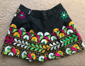 Vintage Banjara Shorts Dames Brodé À La Main Style Bohème Taille Élastique Respirant Toile Chaude Motif Shorts Couleur Lavé - Product Image 1