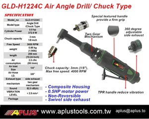 APLUS GLD-H1224C Taladro Neumático Angular Tipo Mandril 0.5HP 3600rpm Carcasa Compuesta Empuñadura Recta Herramienta para Aviación - Product Image 2