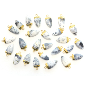 Colgante de ópalo dendrítico de latón, forma de media marquesa, chapado en oro, accesorio de joyería, estilo bail, piedra facetada para la creación de joyas - Product Image 1