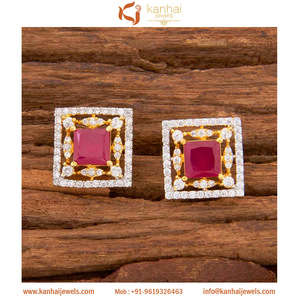 Pendiente de tuerca Chapado en 2 tonos Cz, joyería hecha a mano, rubí 58510 - Product Image 2