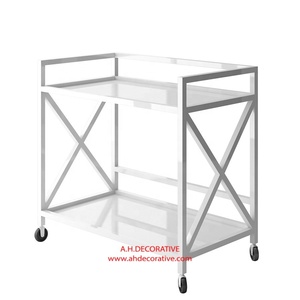 Unique Modern White Shiny Powder Coated Metal <b>Trolley</b> for Hotel Use for Serving Foods on Sale Handmade Quality - Product Image 2