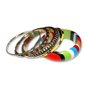Stackable Resin and Brass Textured Fashion <b>Bracelet</b> <b>Set</b> - Product Image 3