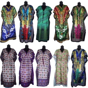 Femmes pleine longueur col en V impression coton long caftan fabricant personnalisé 100% organique de vêtements pour femmes concepteur Offre Spéciale indien - Product Image 3