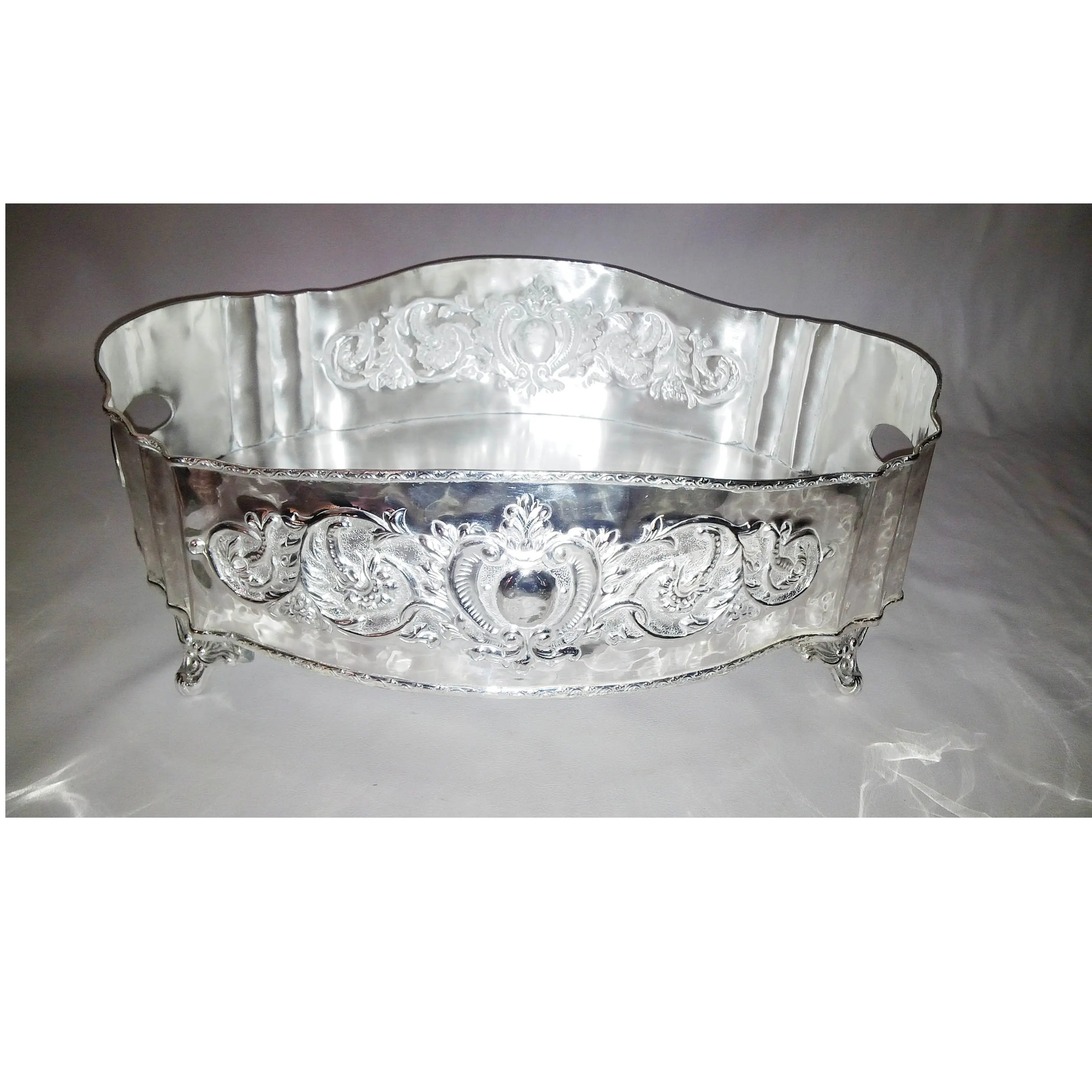 SILVER EMBOSSED OVAL SERVING TRAYS FOR WEDDING/PARTIES/HOME/HOTEL