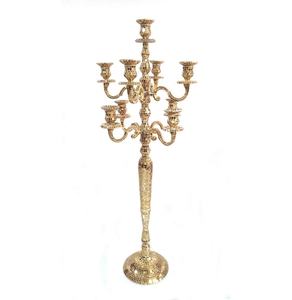 Candelabros de latón de mosaico de 9 brazos de diseño antiguo para centros de mesa de decoración de boda y Navidad tallados a mano oro tamaño personalizado - Product Image 1