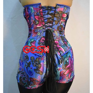 COSH CORSET Overbust Steelboned Firm Lace Hole Digital Printed Sublimated Satin Matching Shorts Fashion Party Wear Corset Top - Product Image 3