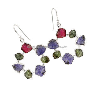 ต่างหูอัญมณีแบบหยาบหลายแบบ925ต่างหูเงินสเตอร์ลิงพร้อมต่างหูแฟชั่นแบบคลาสสิกชุบเงิน - Product Image 1