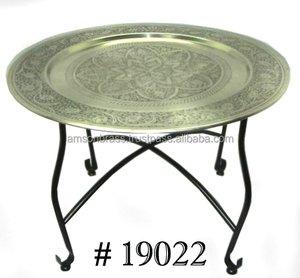 Base de mesa de centro redonda clásica con acabado dorado de Metal, soporte de hierro, mesa de centro de forma redonda de lujo antigua, bandeja marroquí - Product Image 6