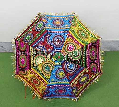 Indian Vintage Cotton Parasol Indian Hand Embroidered Designer handmade Umbrellas Sun Umbrella India Decor Beach Umbrella