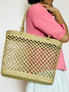 Bolsa de mano de algas marinas tejida portátil con forro de PVC Cierre abierto para playa Verano Invierno Primavera Otoño Uso - Product Image 3