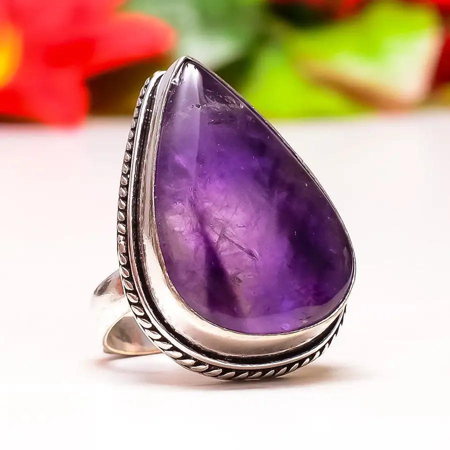 MARVELOUS AMETHYST SAGE HANDMADE ETHNISCHEN STIL. 925 SILBER RING GRÖßE 6