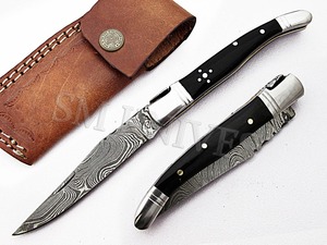 Cuchillo de Bolsillo Laguiole de Acero de Damasco de Grado Industrial, Tamaño Pequeño, Mango de Cuerno de Búfalo OEM, Garantía de 3 Años (smf30) - Product Image 3