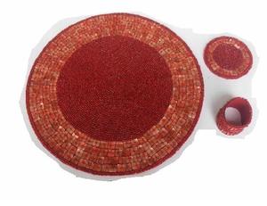 Perles de verre de haute qualité et napperons et sous-verre en couleur rouge vaisselle de table tapis de table décor au prix de gros - Product Image 2