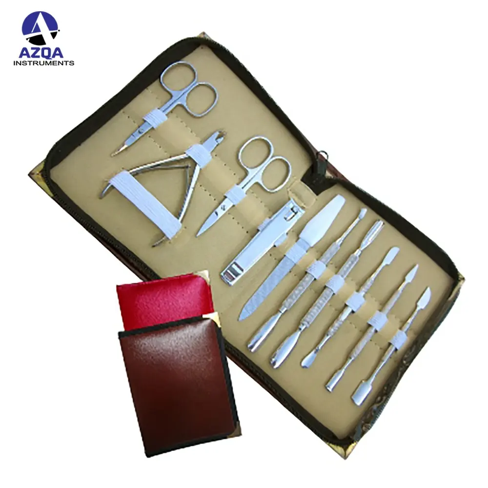 10 pièces kit d'instruments de pédicure/manucure pince à ongles et cuticules avec étui d'emballage en cuir PU