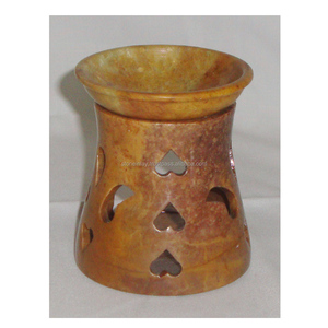 Lámpara de aceite aromática cilíndrica con diseño de tallado floral, quemador para decoración del hogar u oficina, hecha a mano con piedra de jabón pulida, fragancia. - Product Image 1