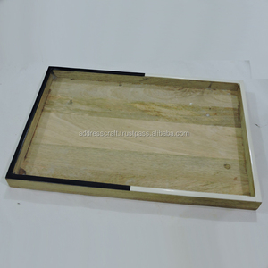 Bandeja para servir de madera rústica con mango de Metal, artículos para el hogar, artículos de Hotel, uso en la cocina, restaurante, té, café, servicio y bandejas de almacenamiento de alimentos - Product Image 5