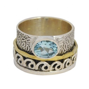 925แหวนเงินสเตอร์ลิงสีเงินสเตอร์ลิงจิวเวลรี่ชั้นดีประดับด้วยพลอยบุษราคัมตั้งหนาม้าวงทองแดงแบบสปินเนอร์ - Product Image 2