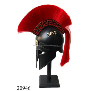 Casque d'armure noire, ancien, grec, corrision à pince rouge