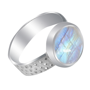 แหวน925แท้สีรุ้งมูนสโตนประดับพลอยสีเงินสเตอร์ลิงแหวนชุบแบบคลาสสิกสำหรับงานเลี้ยงแต่งงานทุกเพศ - Product Image 2