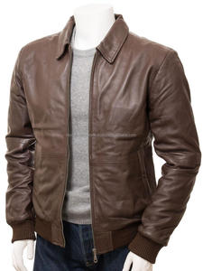 Chaqueta de bombardero clásica personalizada para hombre, cómoda capucha de piel de oveja de cuero negro, poliéster transpirable, diseño liso, Primavera e Invierno - Product Image 3