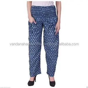 Pantalon en coton à imprimé bloc de main, pantalon de Yoga pour femmes, bleu, Alibaba