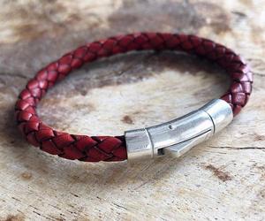 Red <b>Leather</b> & Sterling Silver <b>Bracelet</b> - Braided <b>Leather</b> <b>Bracelet</b> - Product Image 1
