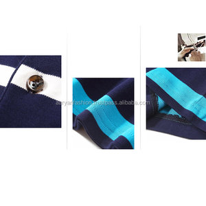 Vente en gros de t-shirts polo à rayures 100% coton teints en fil polos de golf à manches longues pour hommes avec logo personnalisé - Product Image 5