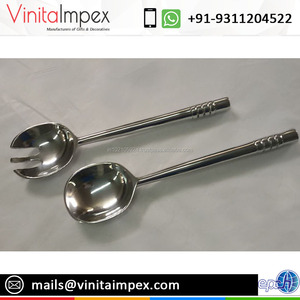 Ensemble de serveurs à salade en aluminium poli brillant, couverts durables pour hôtels, restaurants, traiteurs, vaisselle de cuisine, acheteurs en gros - Product Image 1